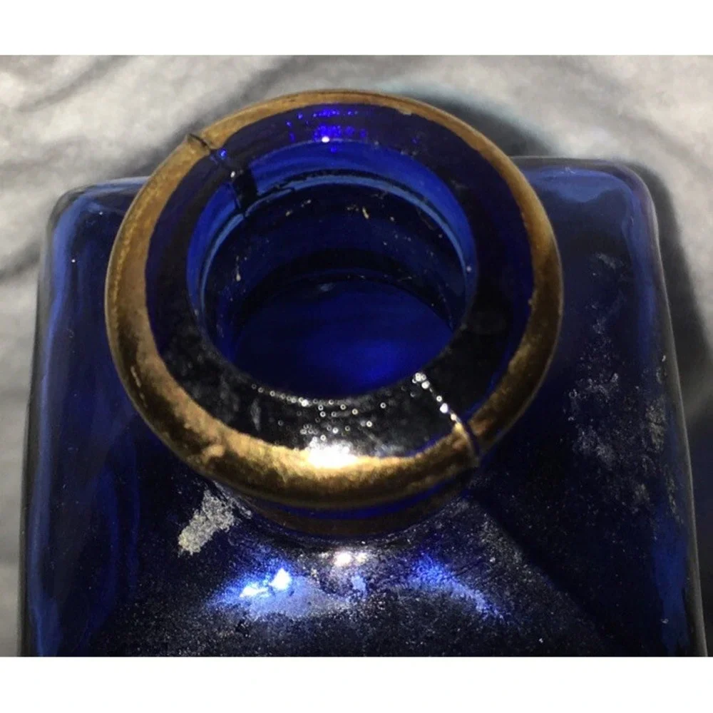 Vintage Bohemian HandPainted Blue/Gold Bottle No Topper